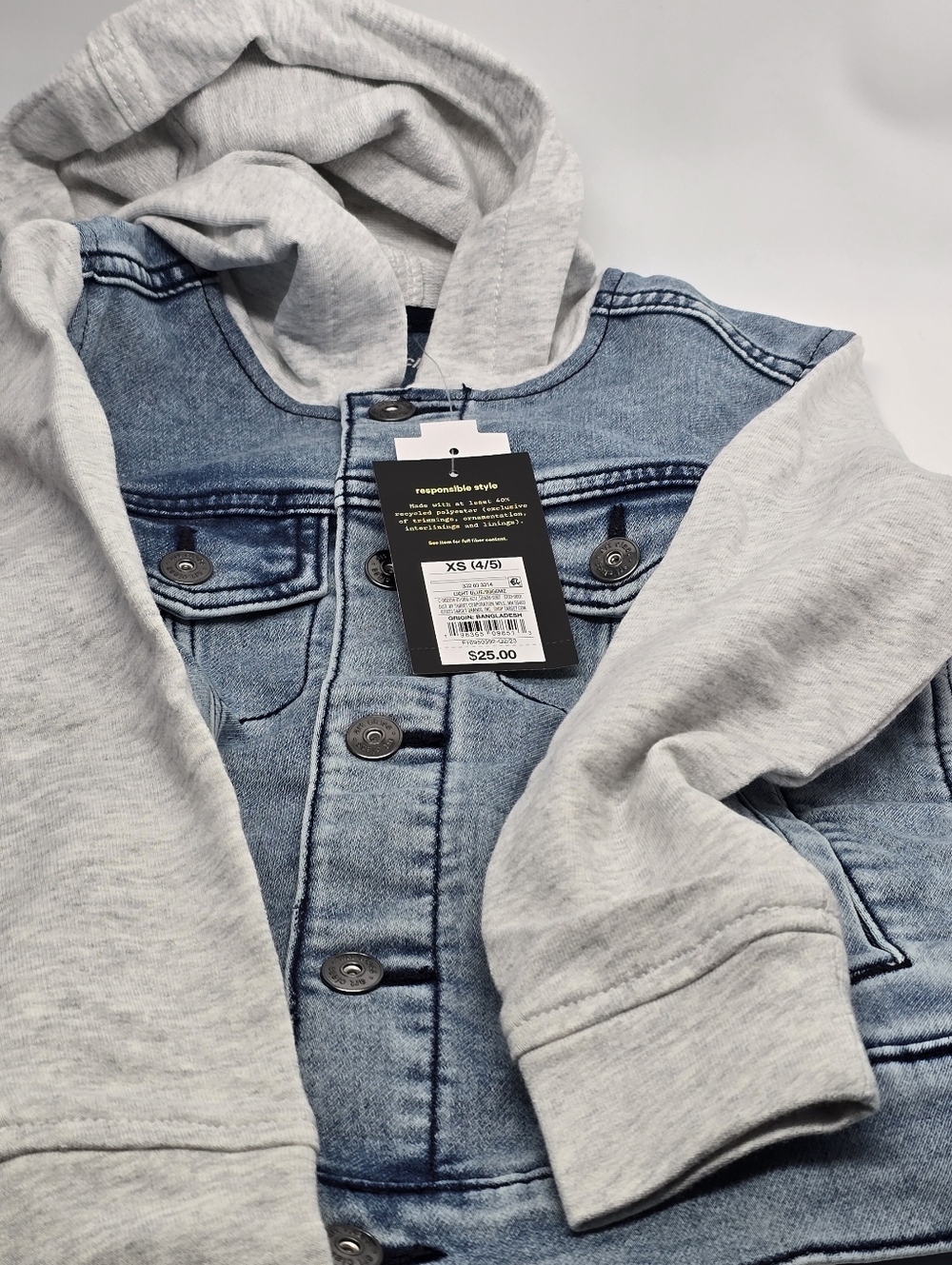 Target Art Class Light Blue Denim-Look Jacket with Heather Gray Hood and Sleeves